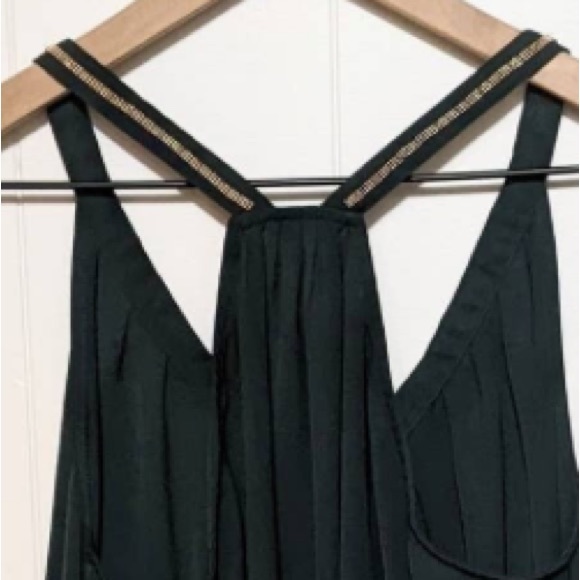 H&M Conscious | Dark green V-neck sleeveless tank top blouse gold trim - Picture 10 of 12